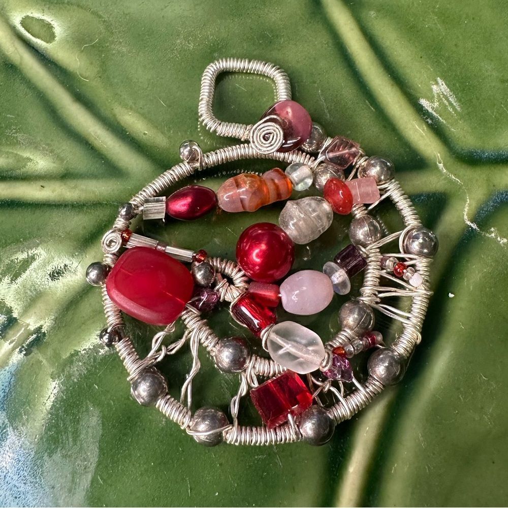 Red Glass Bead Hand Wire Wrapped Pendant